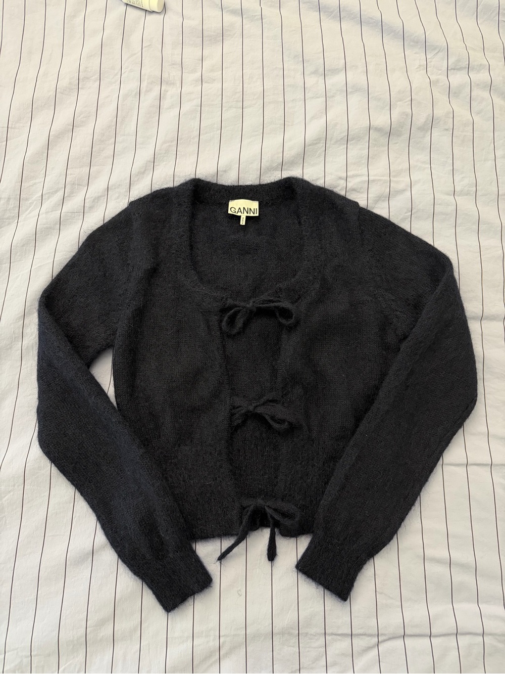 Ganni Light Mohair Tie String Cardigan Navy size Xs
